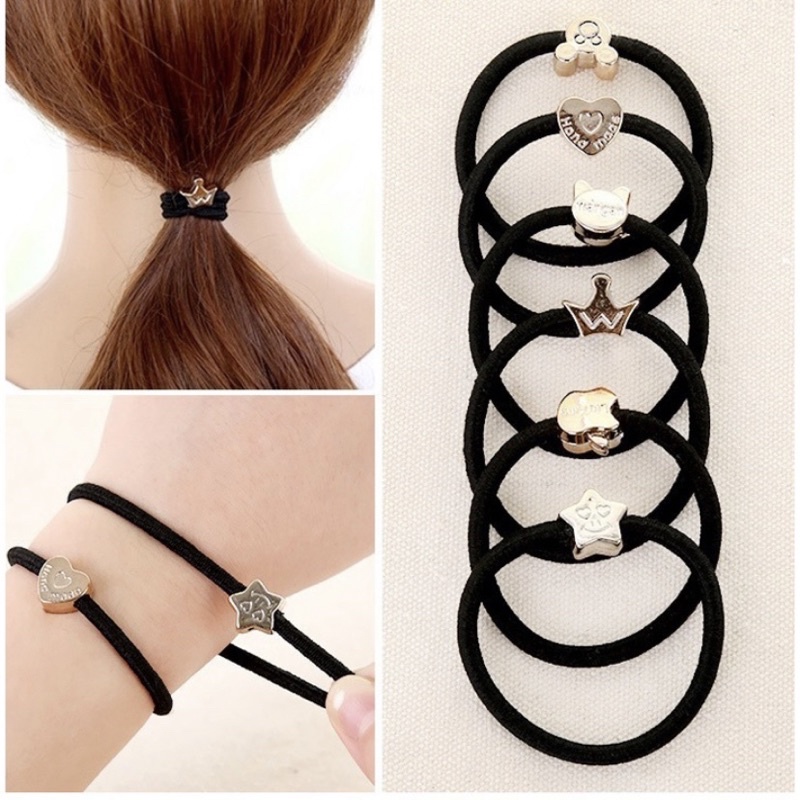 Ikat Rambut Hitam Model Gelang Casual Varian Motif Untuk Wanita Fashion Import