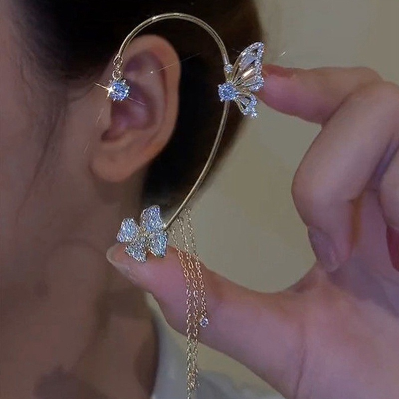 Anting Rantai Rumbai Panjang Aksen Kristal Untuk Wanita