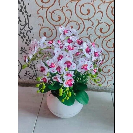 Hiasan Meja - Bunga Angrek Artifisial Lengkap Dengan Pot-Hiasan Meja Ruang Tamu