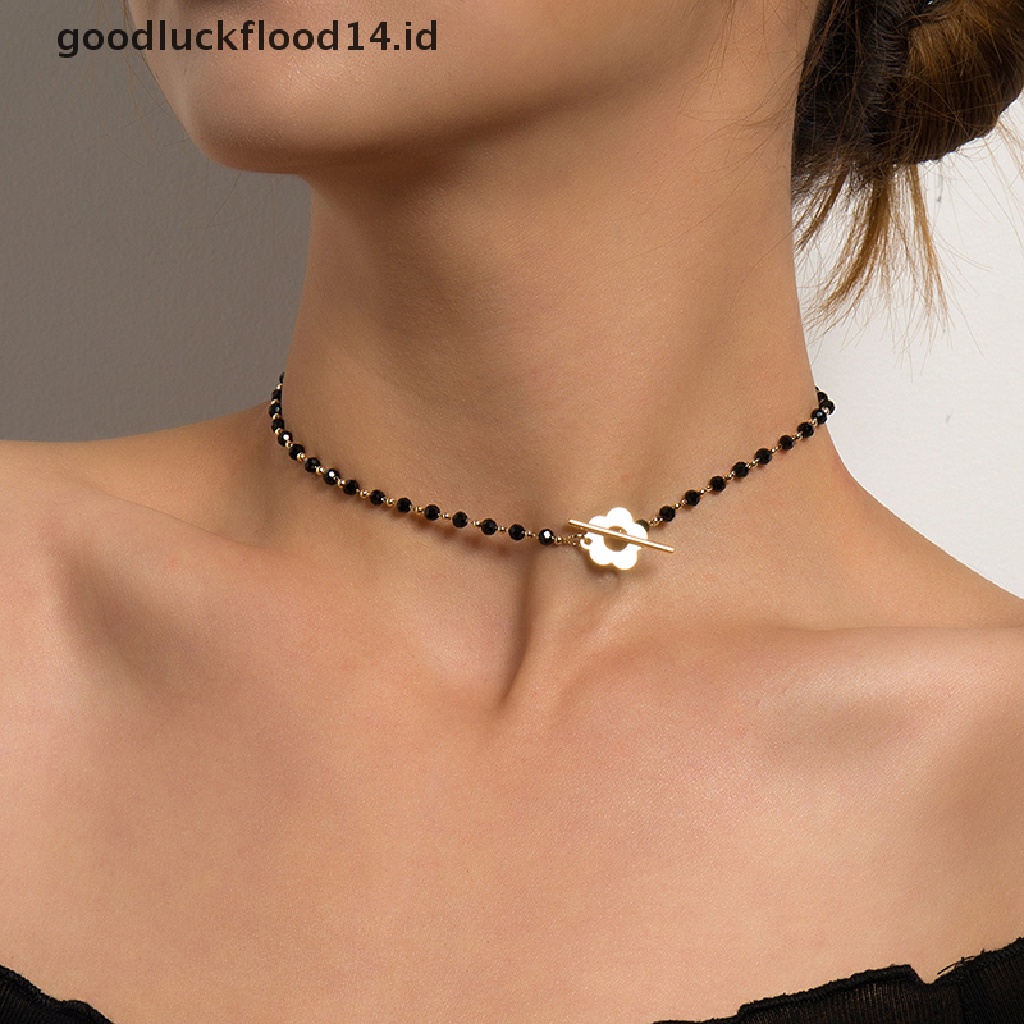 [OOID] Fashion Luxury Black Crystal Glass Bead Chain Choker Necklace for Women Jewelry ID