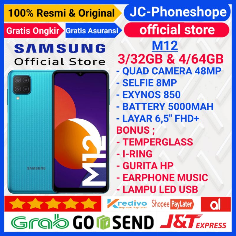 SAMSUNG M12 RAM 4GB 64GB & 3/32GB GARANSI RESMI SEIN - BONUS