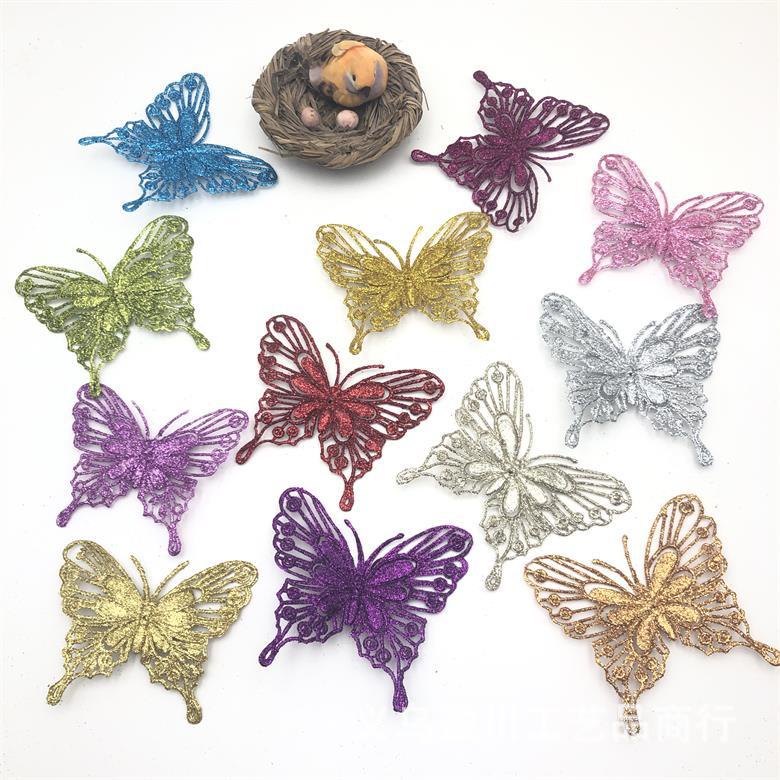 Hiasan Ornamen Natal Kupu-Kupu Glitter Hollow Butterfly Ornamen Natal Untuk Dekorasi Pohon Natal