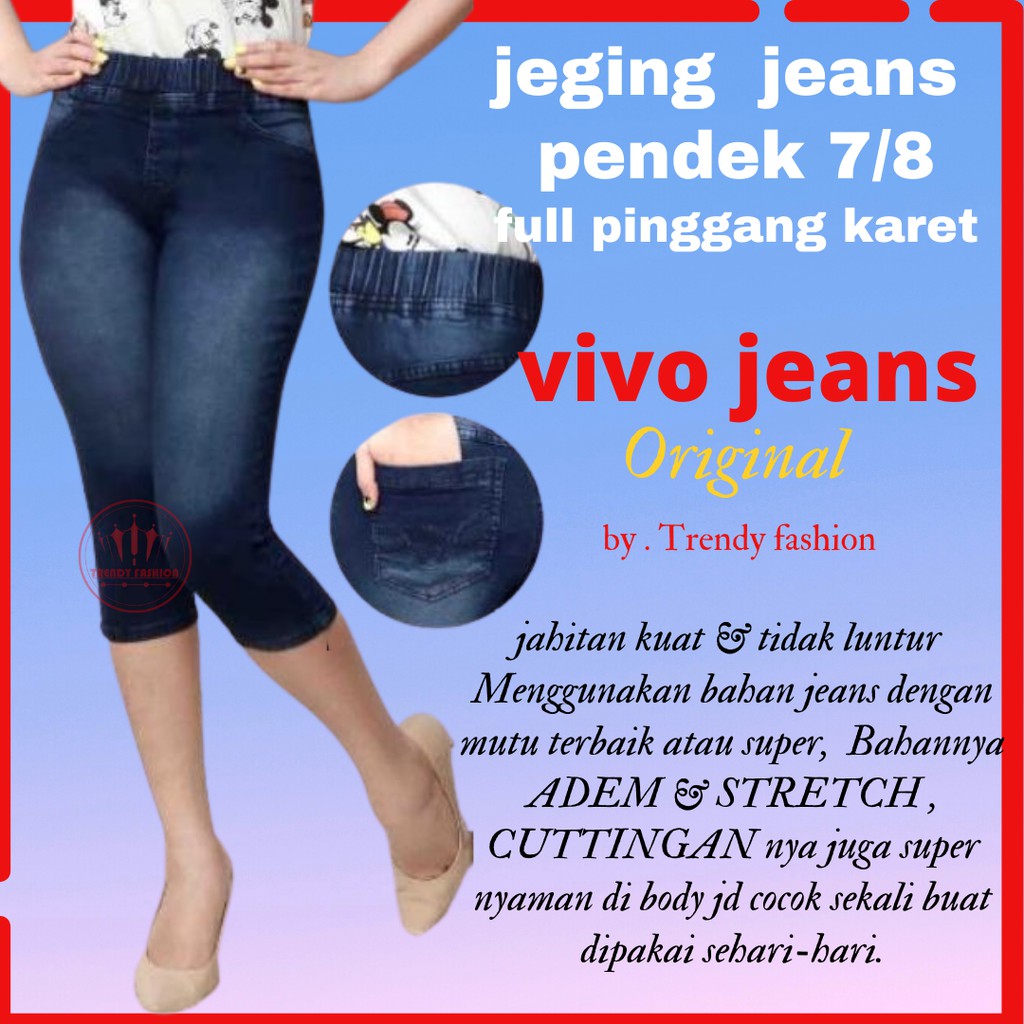 Vivo jeans celana pendek 7/ 8 wanita jumbo jeans santai full pinggang karet jeging jeans terkini