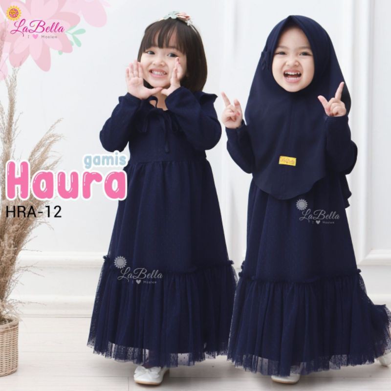 LABELLA 3-4 Tahun Gamis Anak HAURA Navy Tutu Dot Pesta