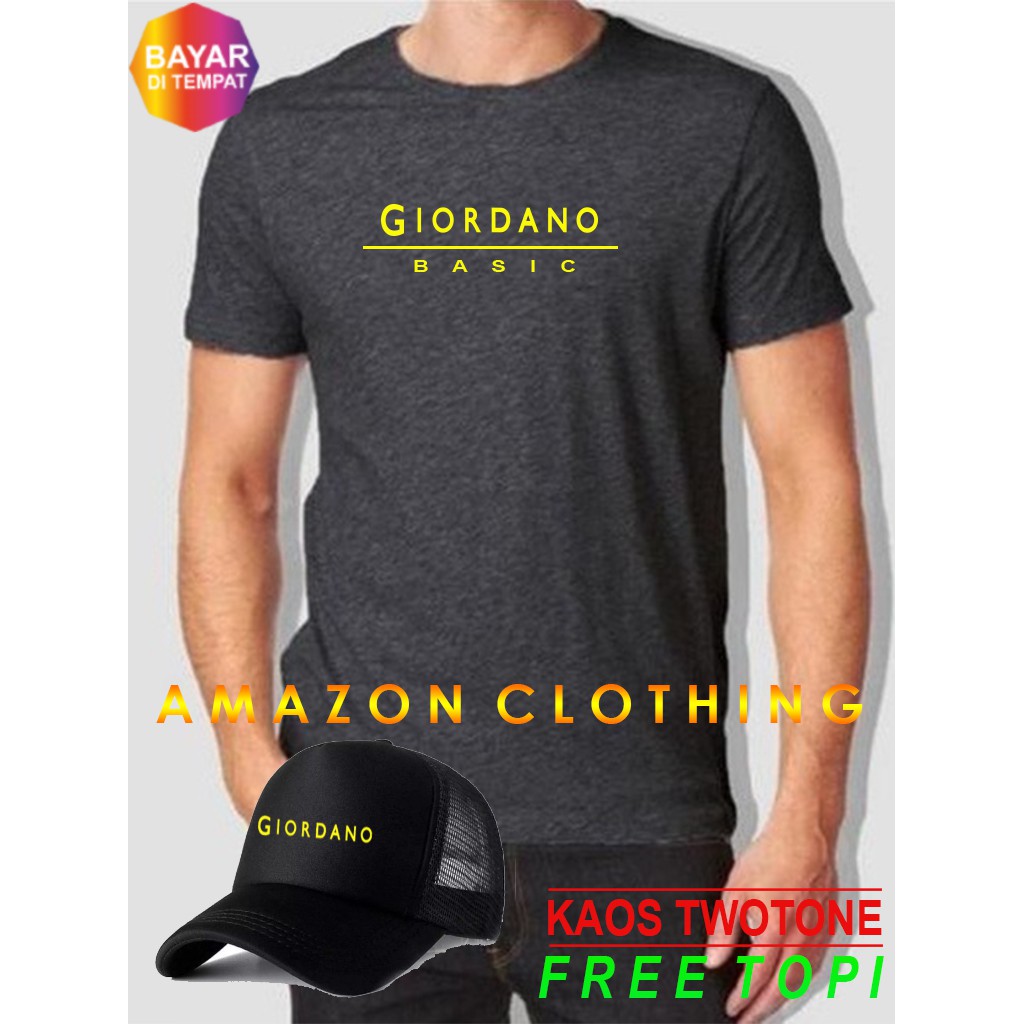 BONUS TOPI.. Amazon Clothing Kaos Distro Giordano Basic Premium/Baju Pria Dan Wanita Text Kuning