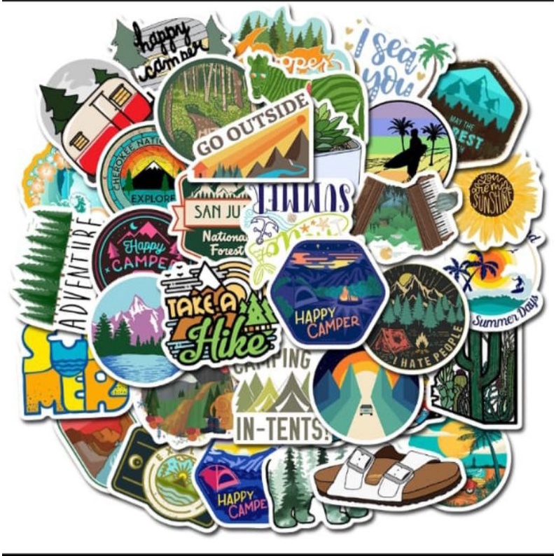 Cutting sticker Stiker kromo desain gunung Family Camp isi 50pcs