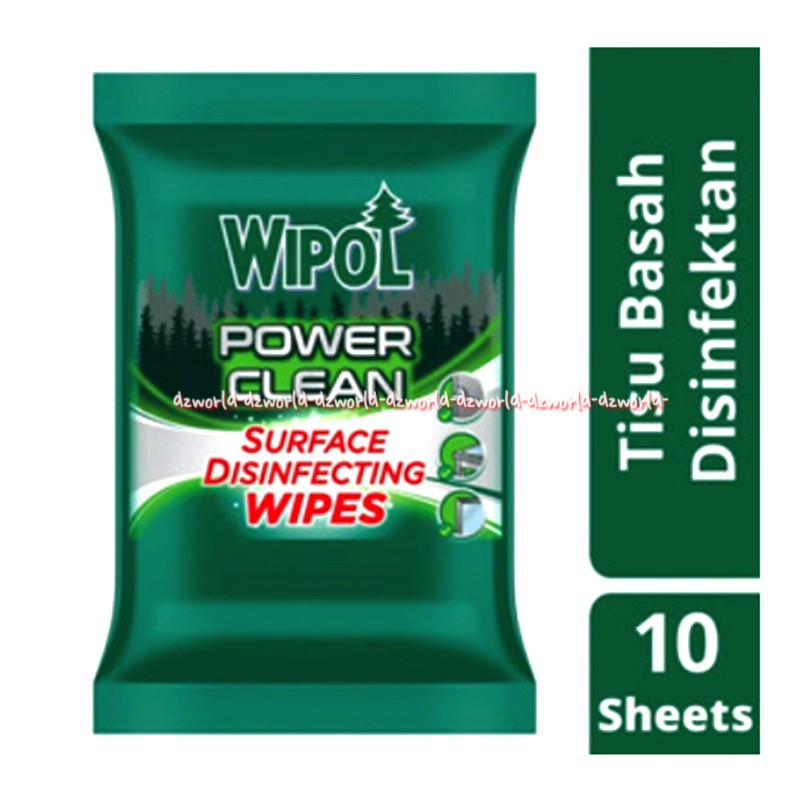 Wipol Power Clean Surface Disinfecting Wipes 10sheets Tissue Basah Bunuh Kuman Wippol Desinfektan