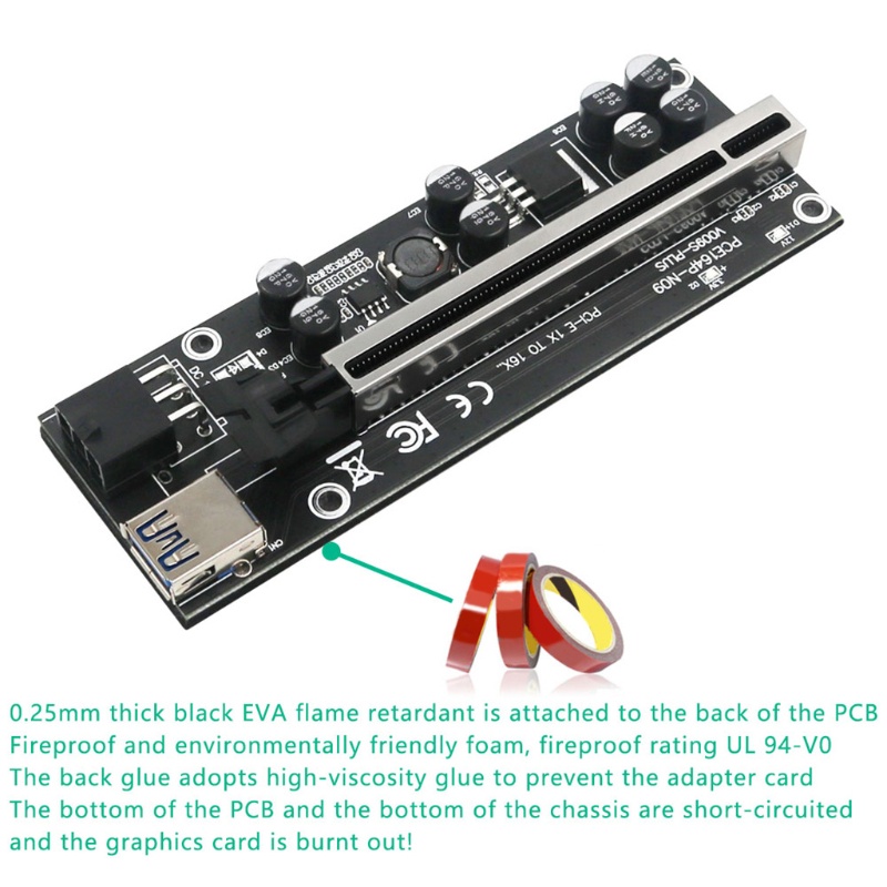 Btsg 6pin Card 15pin PCIE 1X 4X 8X 16x EPCI-E Riser Extender Kawat PCIE USB 3.0 PCI E Riser Gold Graphic Card 6pin Port