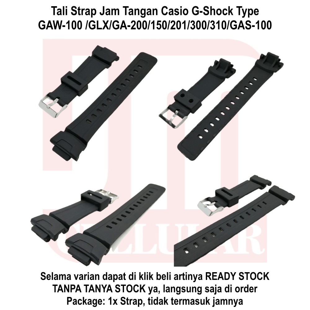 Tali Jam Tangan Casio G-Shock GAW-100 GLX GA-200 150 201 300 310 GAS-100 - Strap Silikon Rubber Silver Buckle