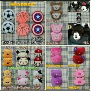 SET Bantal headrest kepala JOK KURSI Mobil Boneka PUCCA PUCA Bola Basket Captain America Bear BERUAN