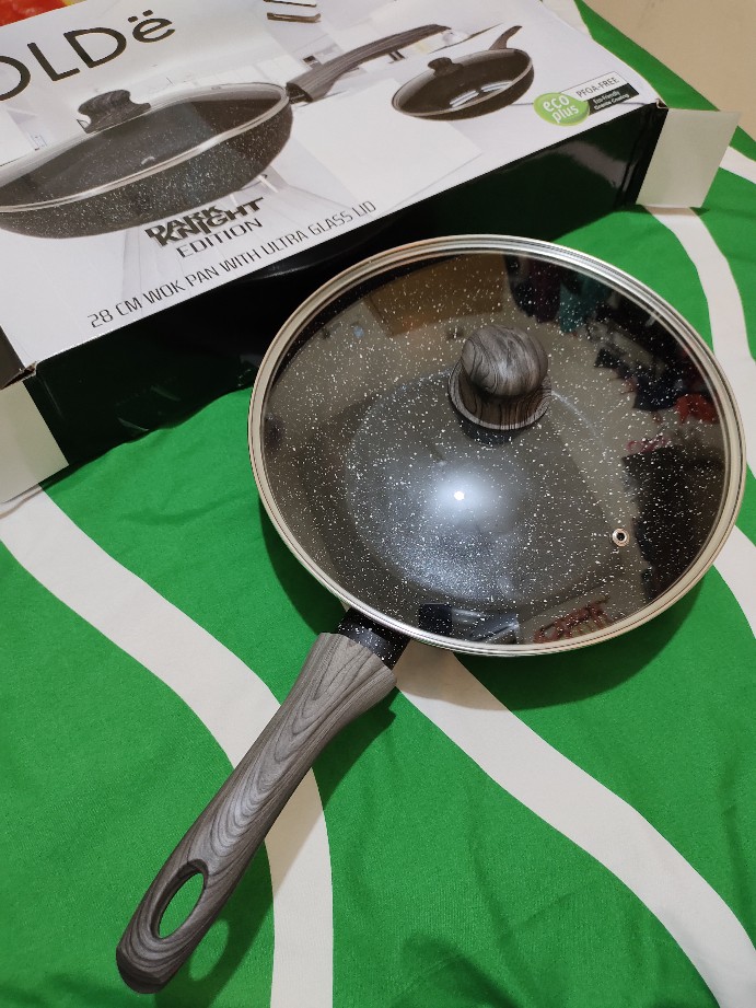Bolde Wok ( Wajan ) 28 Cm + Glass Lid, Granite Black Dark Knight