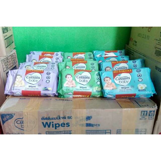 Cusson baby wipes tisue basah 100 sheets 50 's tisu bayi tissu 1 gratis satu cussons antibacterial