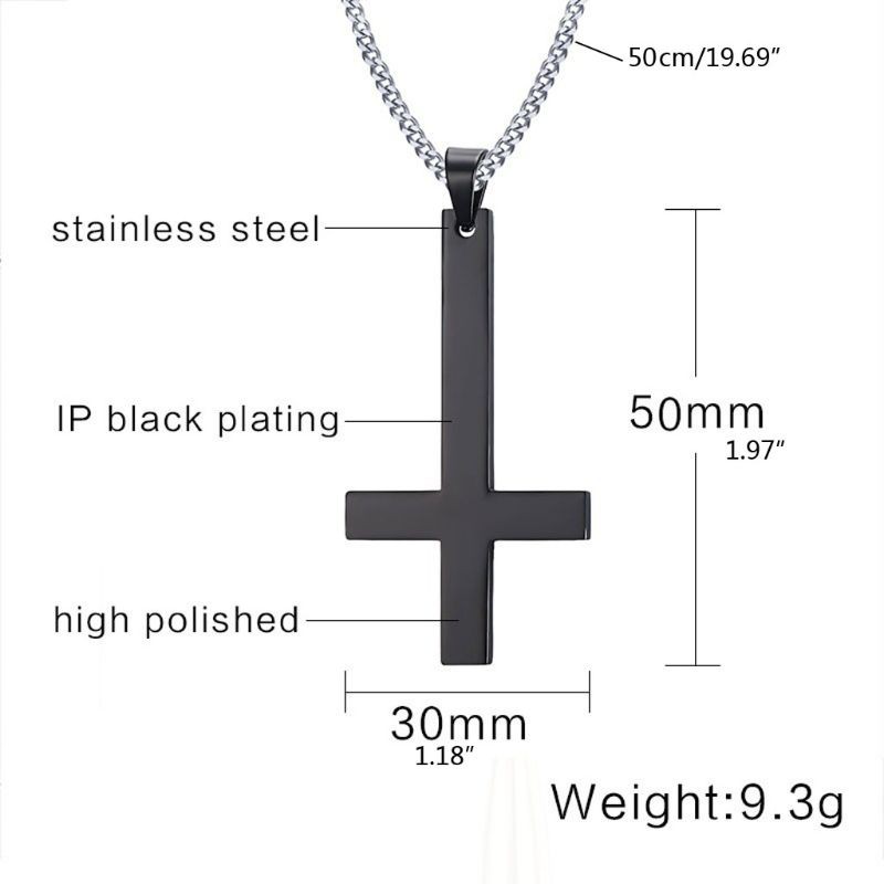 Kalung Rantai Dengan Liontin Salib Terbalik Bahan Stainless Steel