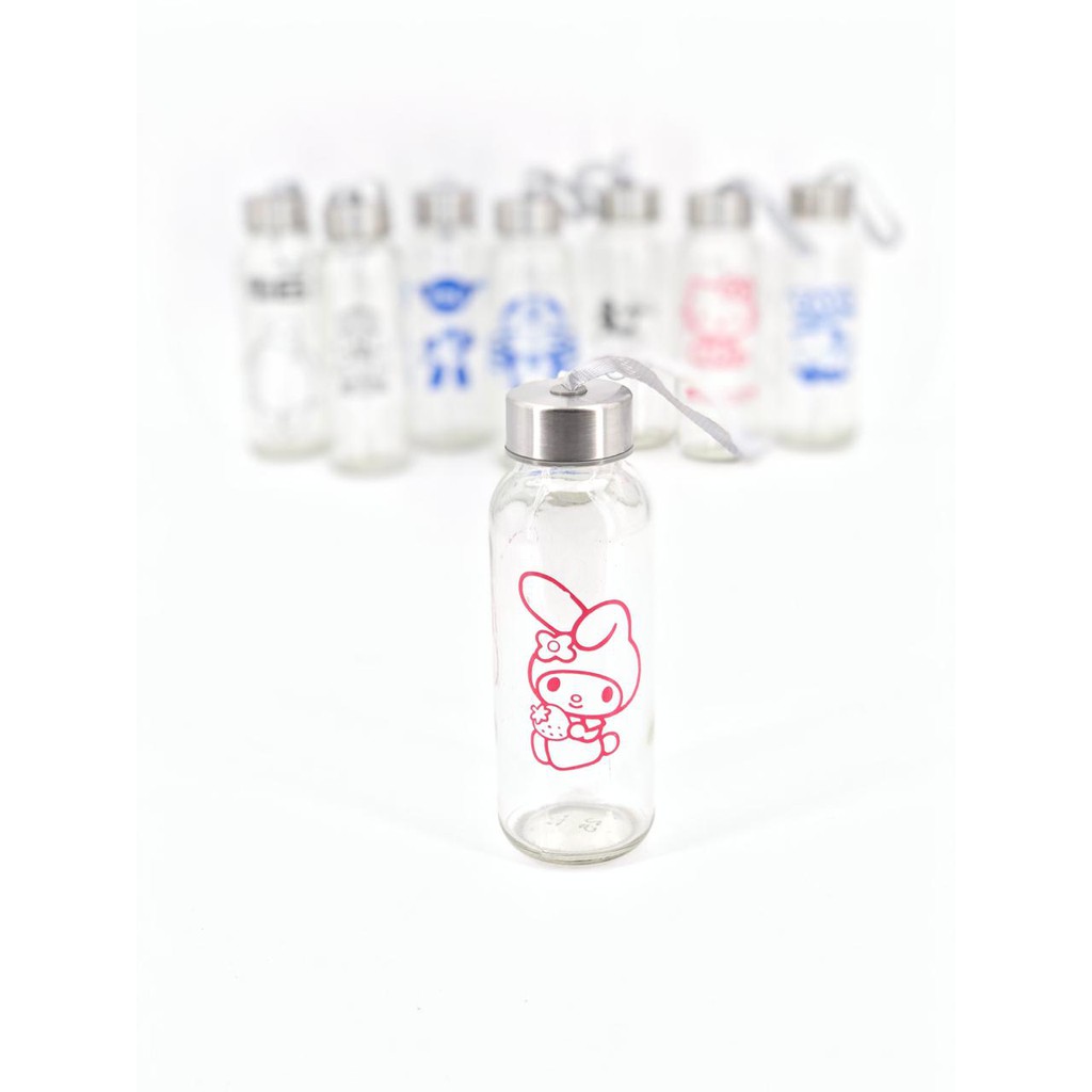 Grosir - B182 Botol Minum Kaca Karakter Clear / Free Kotak