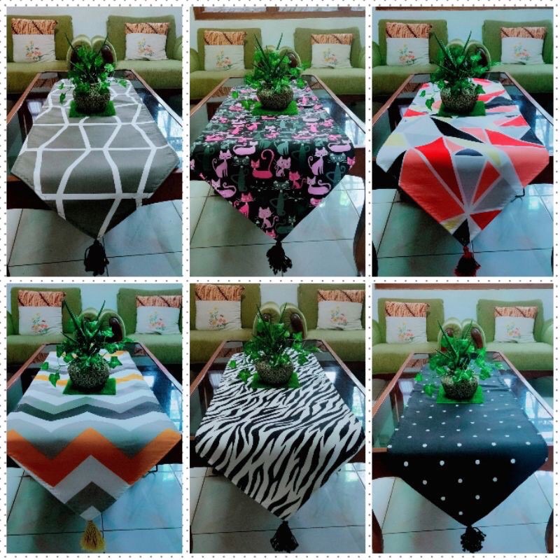 Taplak Meja Tamu Makan Motif / Table Runner Ukuran 120 x 40 cm dengan Rumbai dan Busa Anti Slip