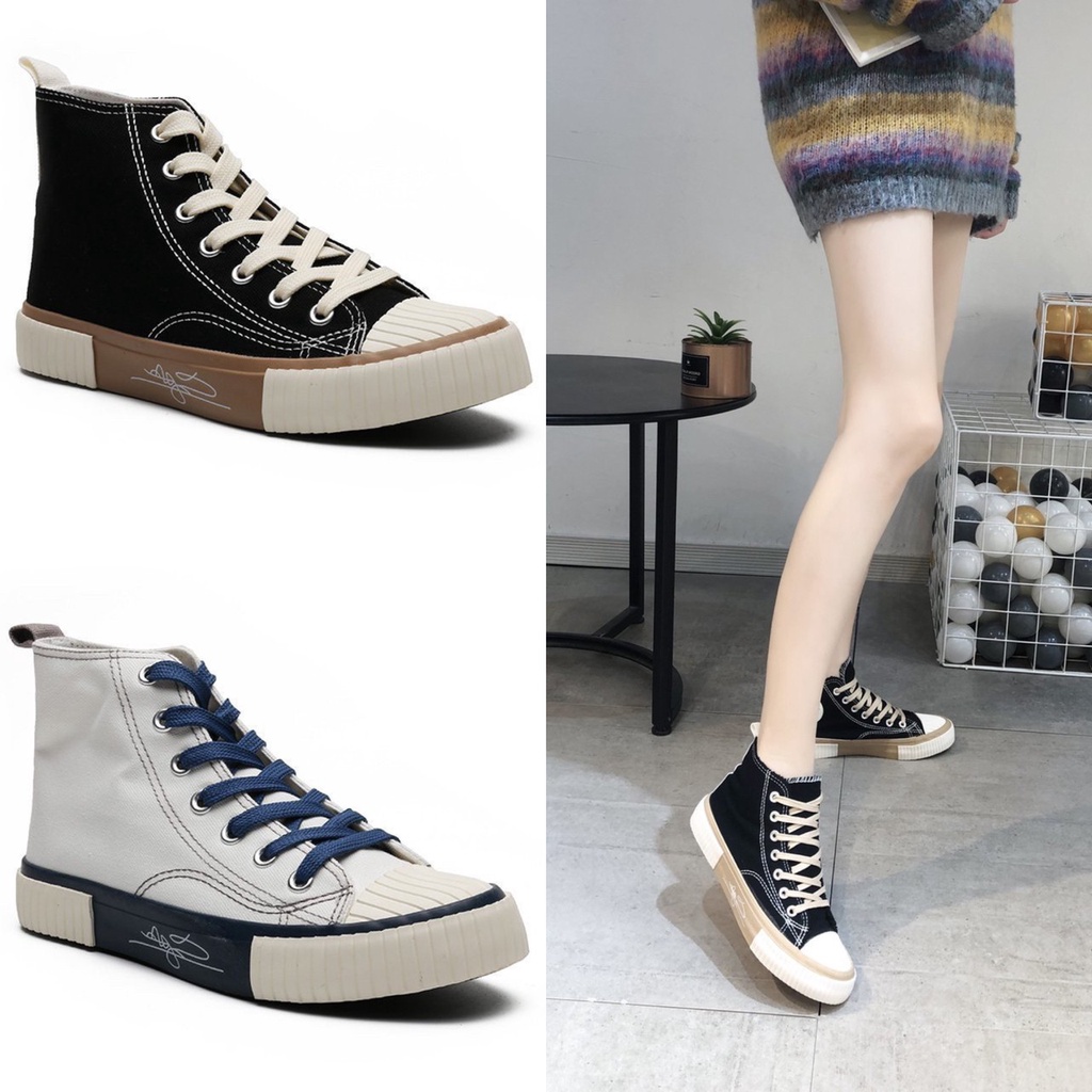 AVANCEID 1938 Sepatu Sneakers Boots Wanita Canvas Kerja Sekolah Hitam Import