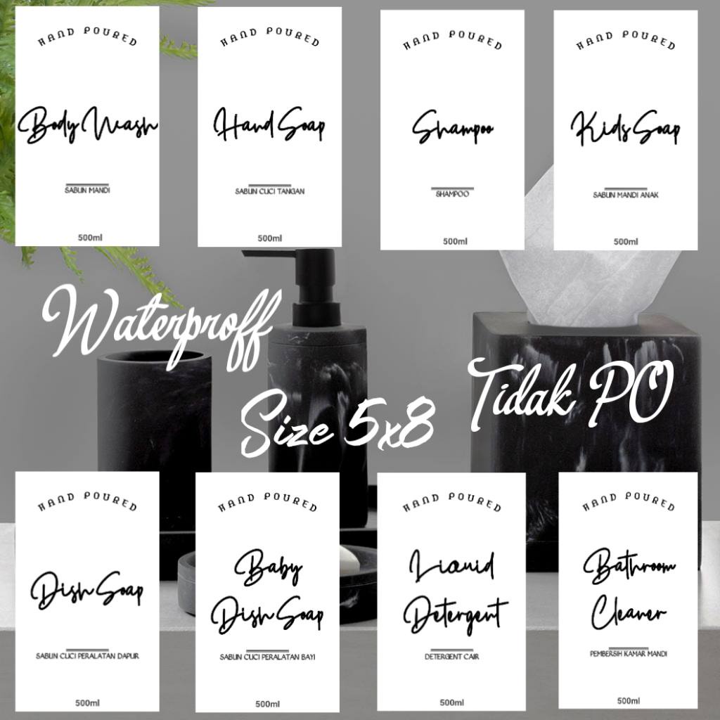 

Sticker label aesthetic botol sabun dan kebutuhan kamar mandi waterprofff vinyl size besar