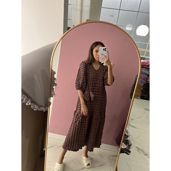 NABO - Alona Boboho Midi Dress ( Dress Casual Lengan Pendek)