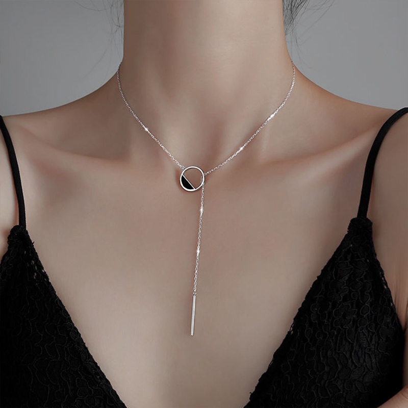 Kalung Choker Bahan Sterling Silver 925 Bentuk Bulat Persegi Panjang Untuk Wanita