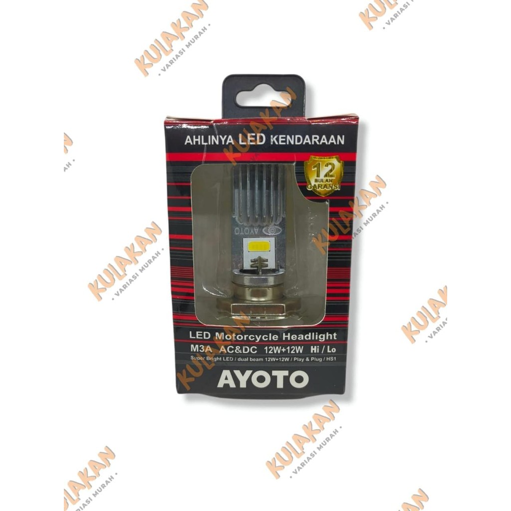 Lampu Utama LED Depan HeadLamp Ayoto Ex Tyto M3A H4 HS1 12 Watt Putih Vixion Byson Ninja