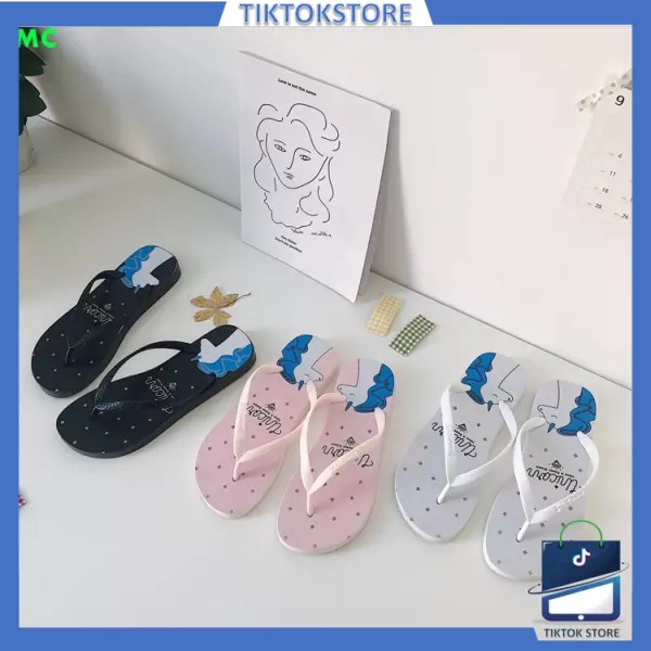 TIKTOK - Strip tipis unicorn kartun sandal jepit