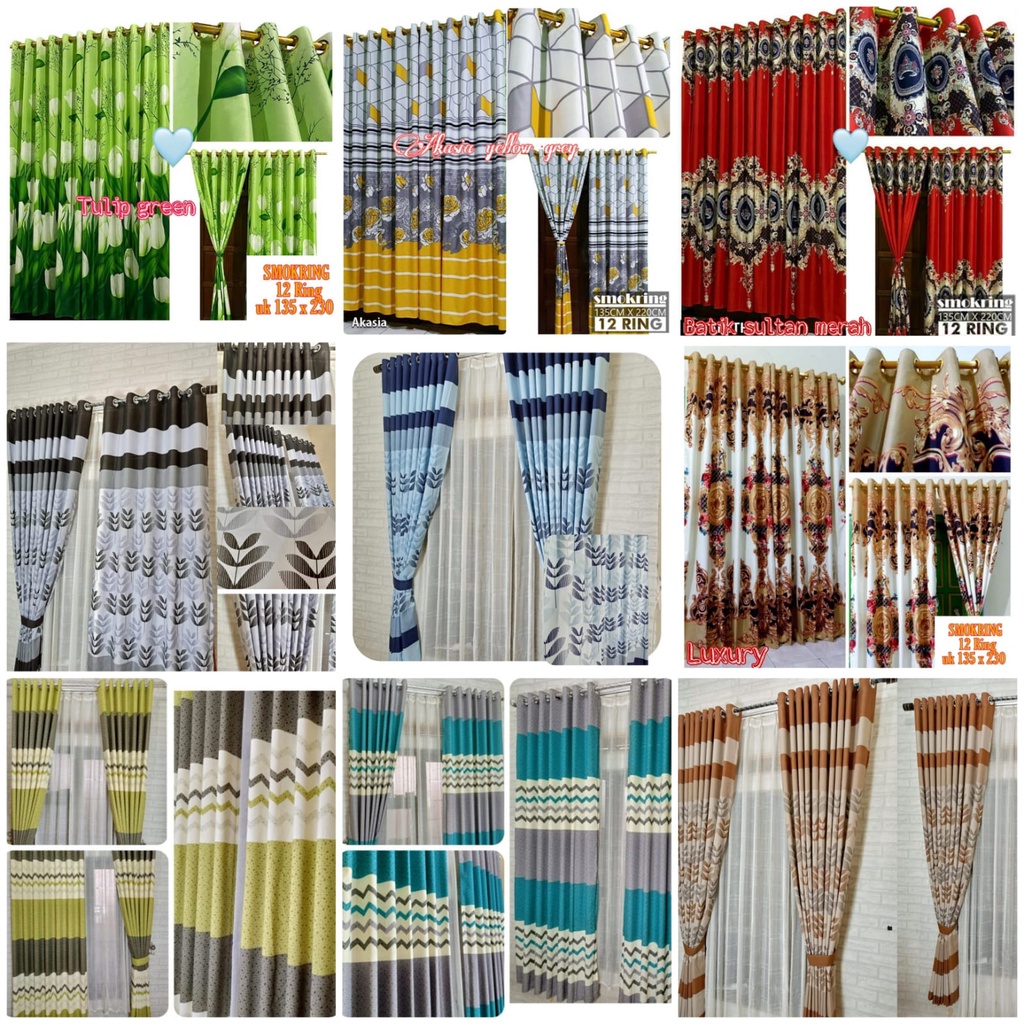 Gorden smokring 12 ring / gorden smokring pintu dan jendela Uk 135 x 230