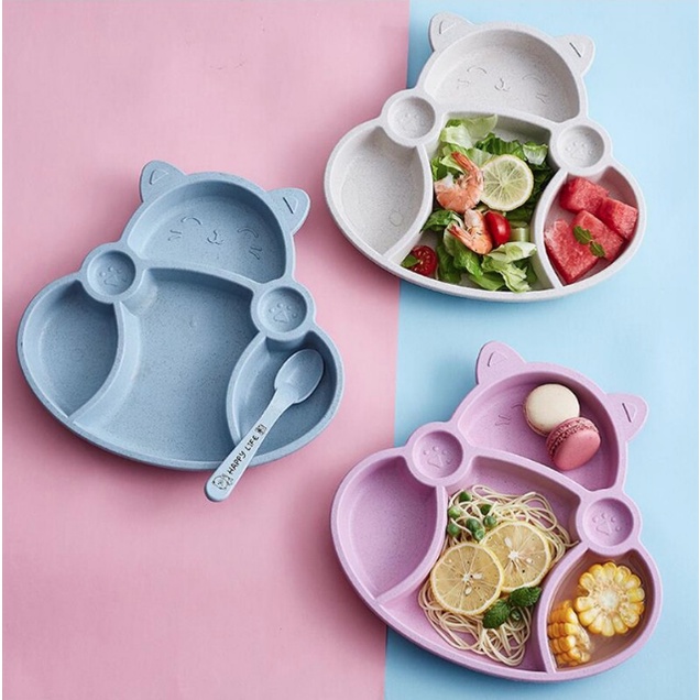 SET Tempat Makan Anak Gambar Kucing Putih Lucu SET Perlengkapan Makan Anak MPASI Murah Tableware Anak Bahan Wheat