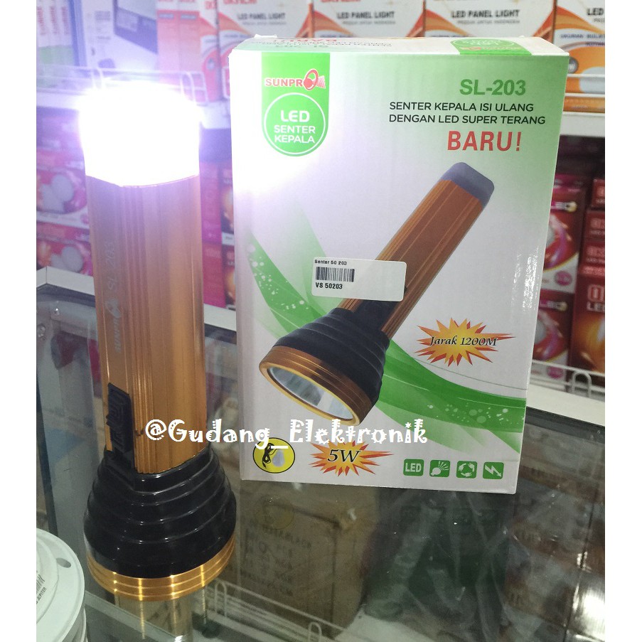 Senter Genggam LED Serbaguna Super Terang SL-203 Original Sunpro Free Bohlam LED dan Charger 2021