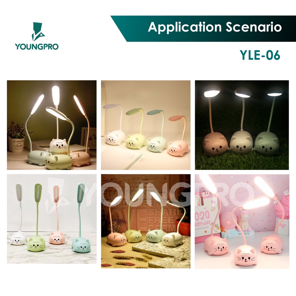 YOUNGPRO YLE-06 Cat YLE07 Deer  - Lampu Belajar Kucing &amp; Rusa Lucu Leher Flexibel Rechargeable di Charge Ulang Kado Unik Lucu Untuk Anak Perempuan Pacar