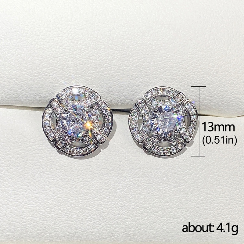 Anting Stud Bentuk Bulat Aksen Cubic Zirconia Untuk Wanita