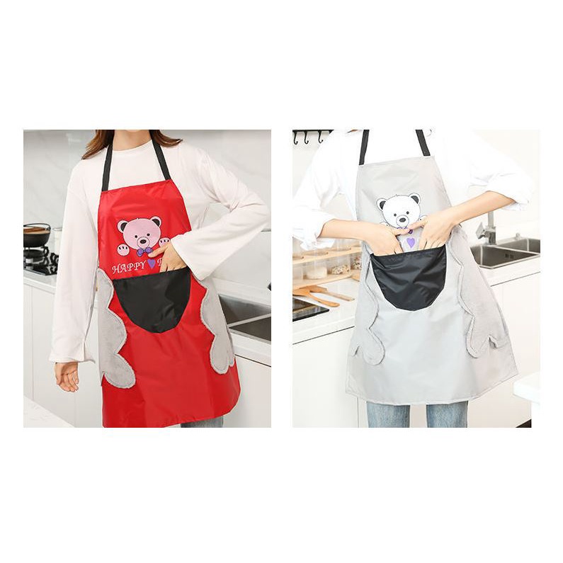 Celemek Masak Motif BEAR Premium Quality - Lap Tangan Waterproof APRON Anti Air Minyak