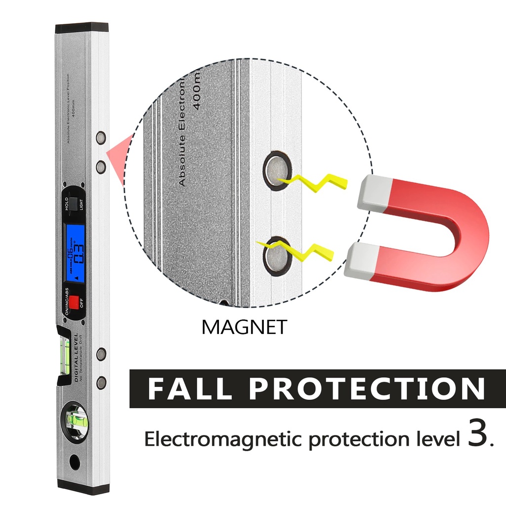 Water Pass Waterpass Inclinometer Level Protactor Digital Tester Ruler 400mm With Magnet