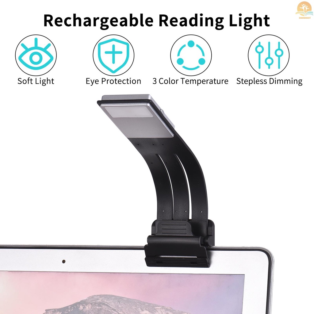 Rechargeable Reading Light Bookmark LED Light Eye Protection 3 Color Temperature Stepless Dimming with Magnetic Clip for Reading in Bed