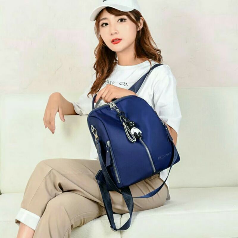 backpack Kampus Ransel Kuliah Kerja Warna Solid Wanita Korea Versi Siswa SMA tas sekolah-4