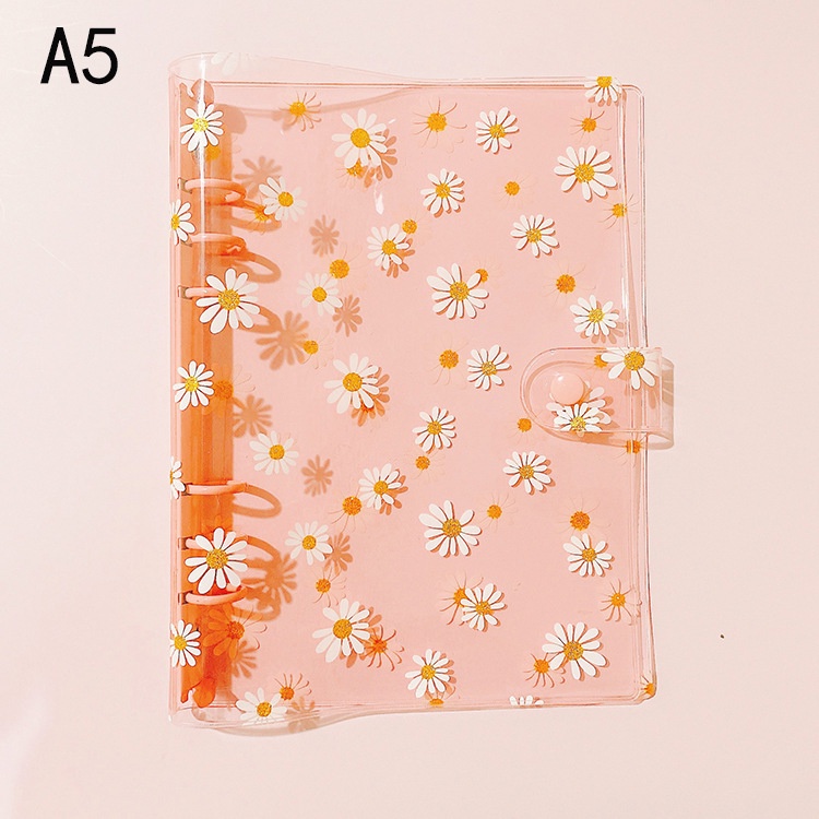 Case Notebook A5A6 6 Lubang Bahan Pvc Transparan Motif Bunga Aster Kecil