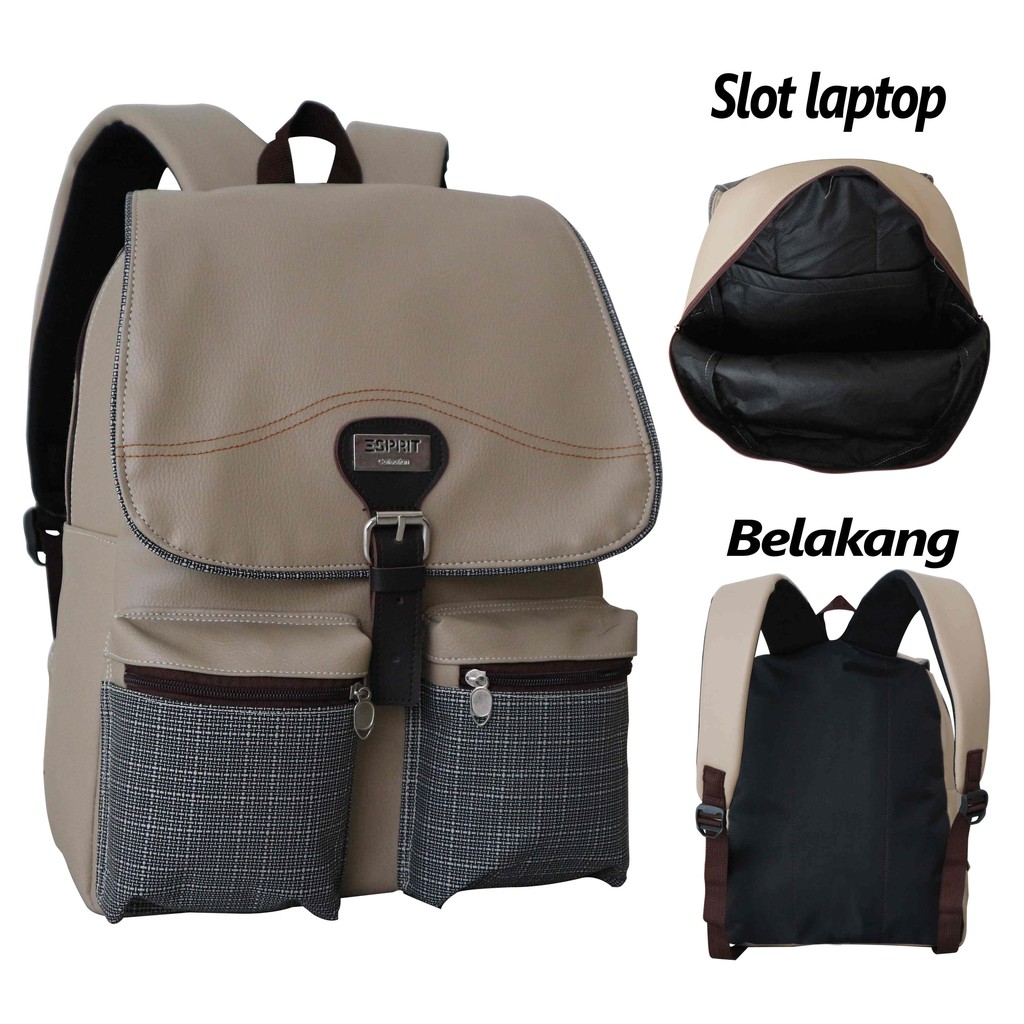 Tas Espirit Saku Coklat Muda Backpack Sekolah Hangout Travelling Imut Cantik