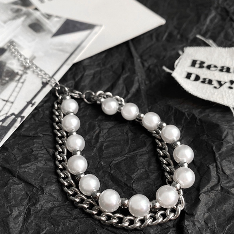 Titanium Steel Double-layer Pearl Bracelet Accessories Trendy Hip-hop Simple