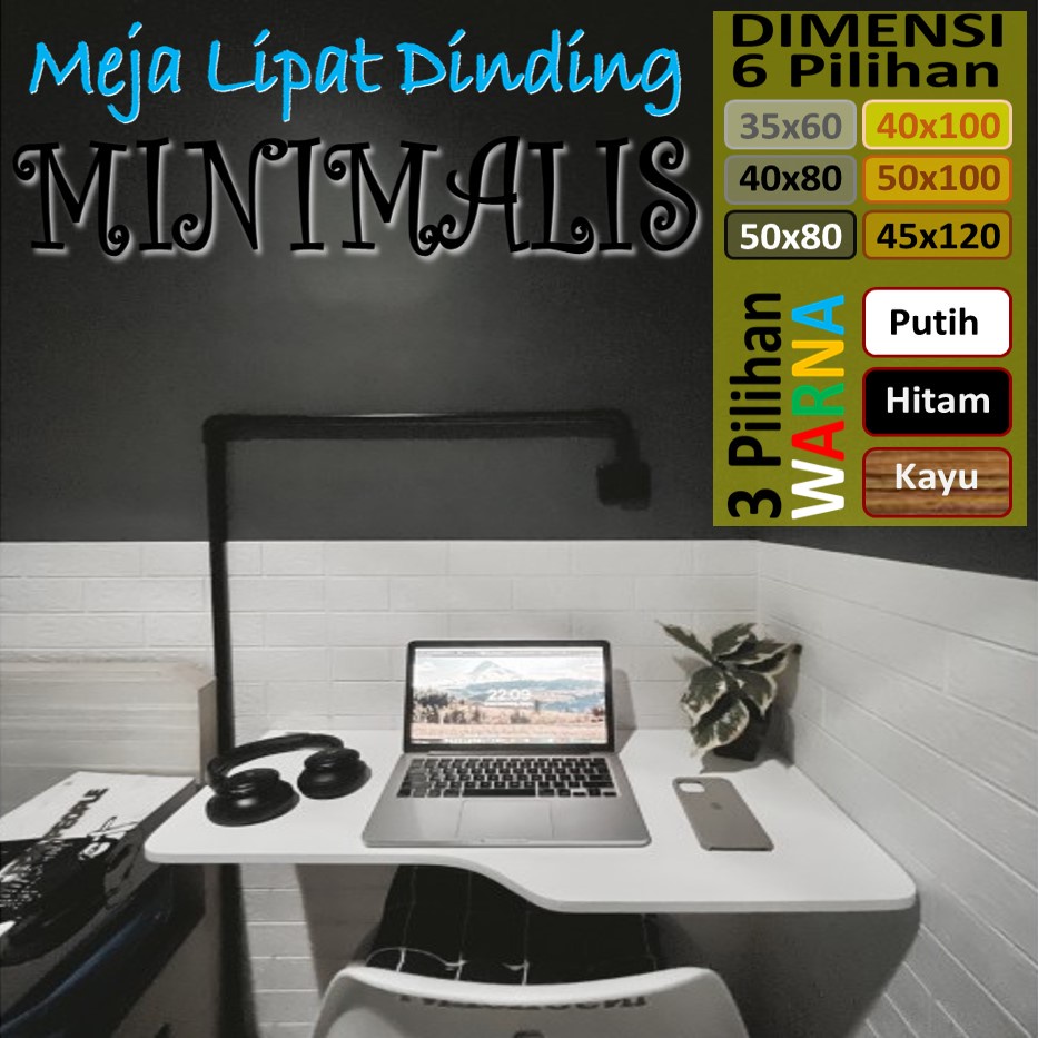 Meja Lipat Dinding Minimalis | Plywood Tebal Kokoh | Maja Laptop Lipat