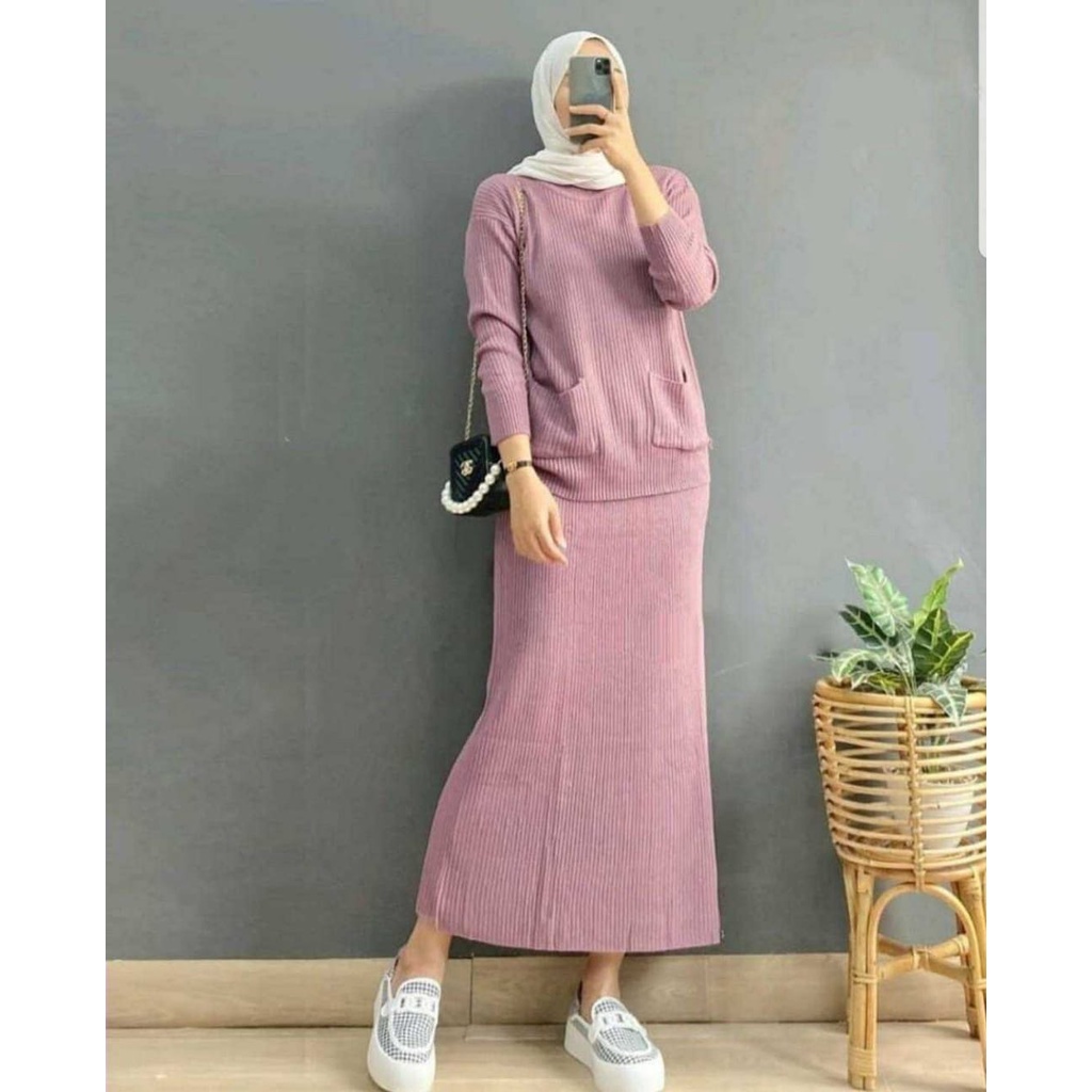SET DELIA KNIT JUMBO XXL ONE SET RAJUT WANITA SET ROK RAJUT 6 WARNA-4