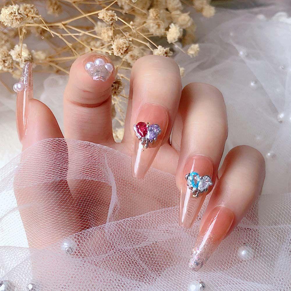 AUGUSTINA Agustina Jantung Kuku Berlian Buatan Mewah Shiny Nail Ornaments Duawarna Flatback Zirkon Nail Art Dekorasi