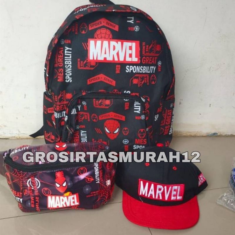 PROMO COD TAS RANSEL SEKOLA ANAK LAKI LAKI MARVEL KEREN PAKET BACKPACK PAUD TK SD 3IN1 FREE TOPI WAISTBAG SERBAGUNA KADO ANAK TERBARU TAS ANAK LAKI LAKI TAS ANAK COWOK