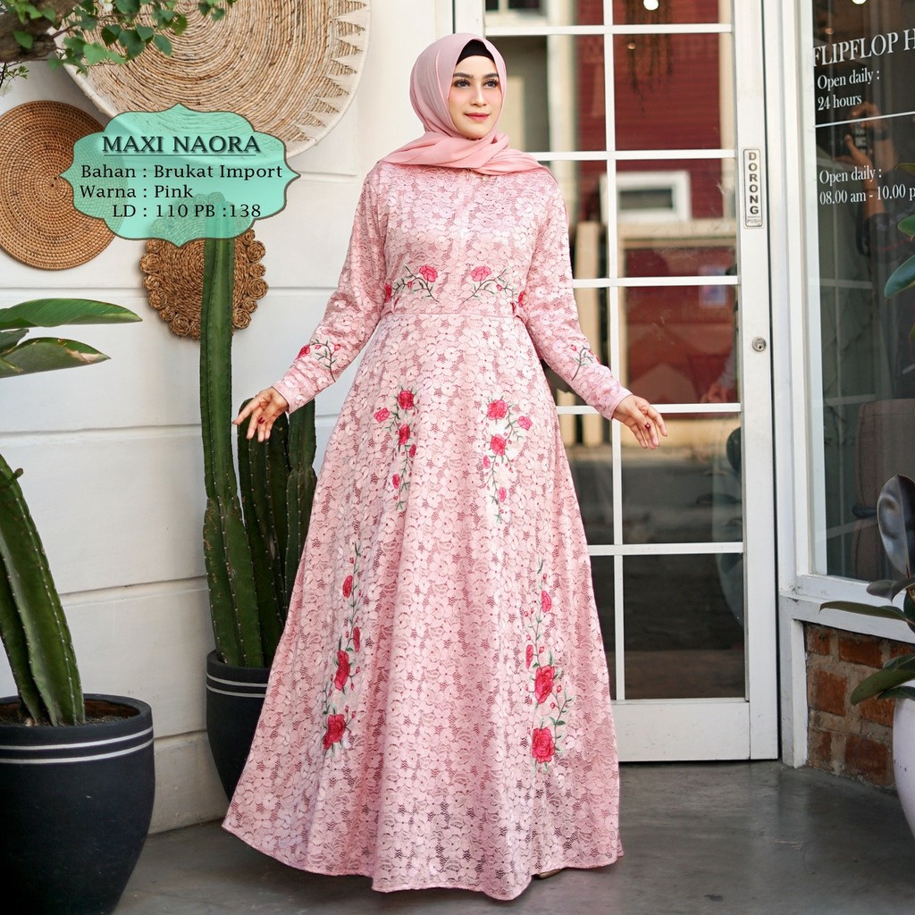 001 MAXI BRUKAT NAORA Busana Muslim Baju Pakaian Gamis Maxi Dress Baru Murah Grosir TanahAbang