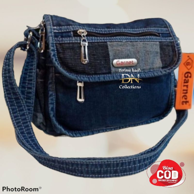 Tas slempang wanita bahan jeans ori garnet