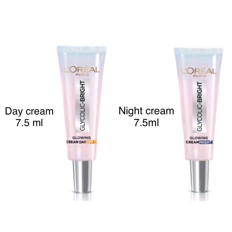 LOreal Paris Glycolic Bright Day - Night Cream 7.5 ml tube/ Krim siang - malam pencerah Glowing travel size