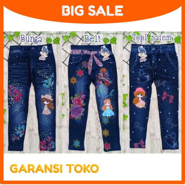 Legging anak perempuan import 4-12 tahun motif jeans / leging import anak jeans