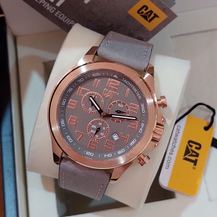 JAM PRIA CATERPILLAR CAT PU.293.35.119 ROSEGOLD GREY CHRONO LEATHER ORIGINAL