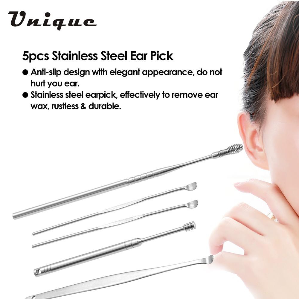 Korek Kuping EARPICK Set 5pcs 6pcs Pembersih Kuping Ear pick Cleaner Stainless Steel Anti Karat HQ