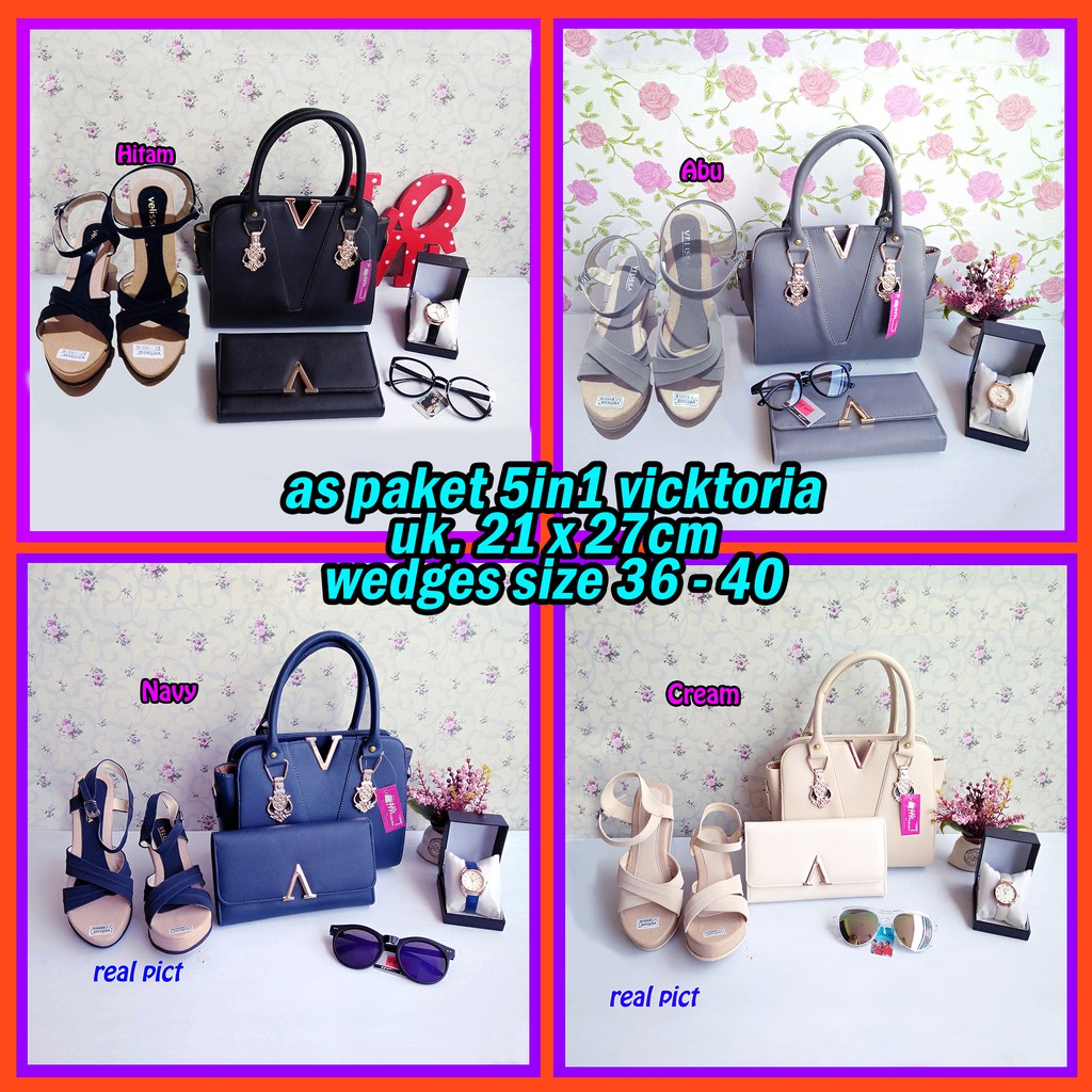 SESERAHAN TAS WANITA PAKET 5IN1 VICKTORIA WEDGES TAS PAKET MURAH