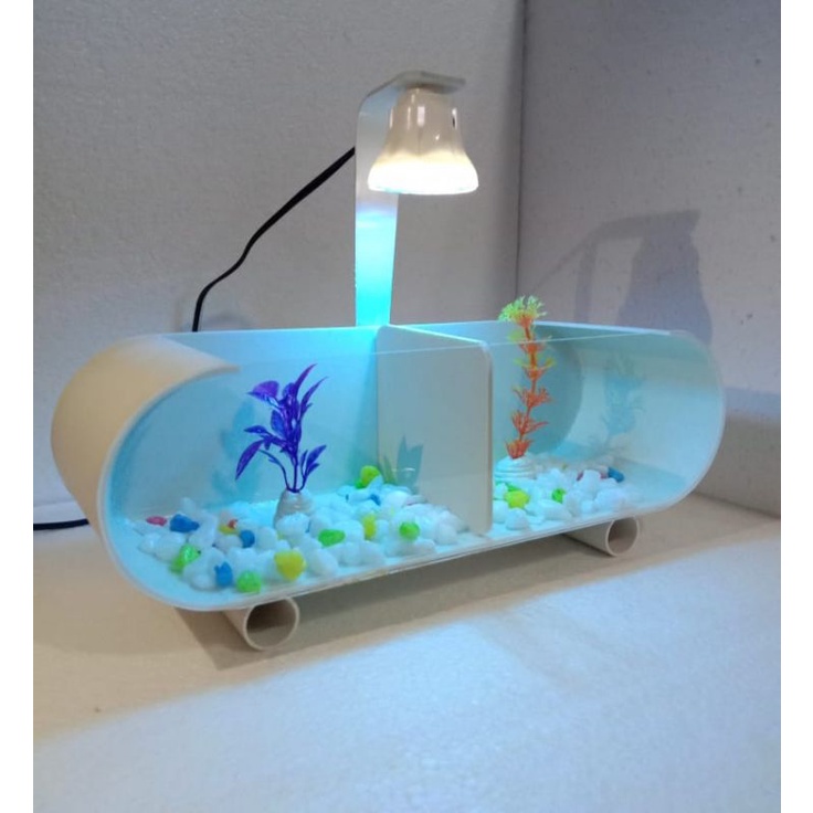 AQUARIUM MINI SOLITER AKRILIK PVC IKAN CUPANG FULLSET LAMPU LED DAN ACCESORIES