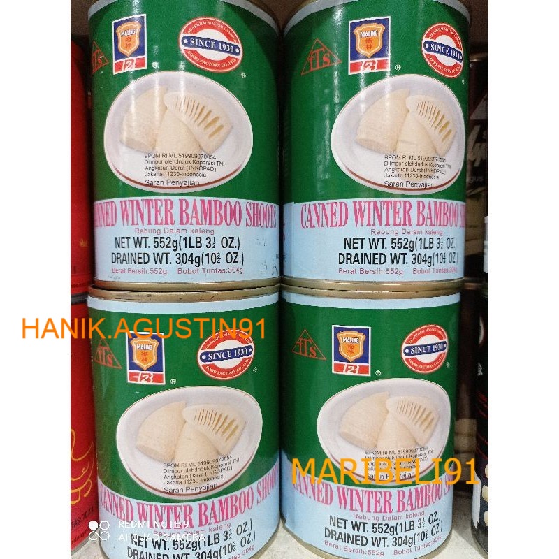 

Bamboo Shoots 552gr TTS Maling / Rebung Kaleng / Kalengan maribeli91